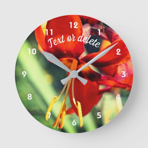 Fiery Orange Daylily Flower Personalized  Round Clock
