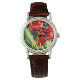 Fiery Orange Daylily Flower Personalized  Watch
