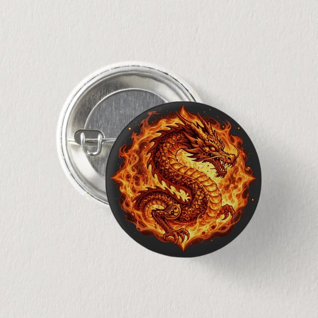 Fiery Orange Dragon Fire Flames Gift for men Button (Front & Back)