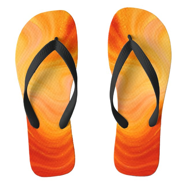 Fiery Orange Gold Marble Flip Flops (Footbed)