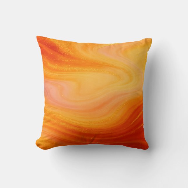 Fiery Orange Gold Marble Throw Pillow (Front)