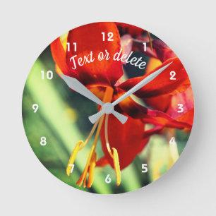 Fiery Orange Lily Flower Personalized  Round Clock