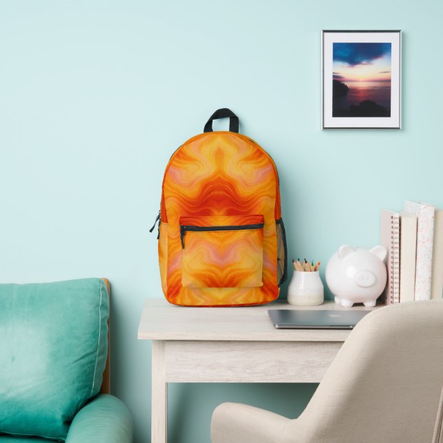 Fiery Orange Marble Swirl Pattern Backpack (Insitu)