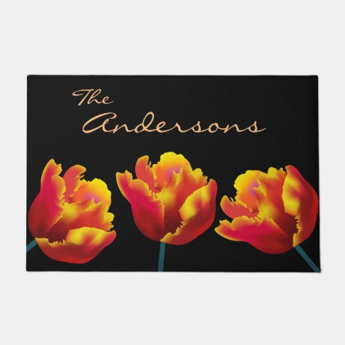 Fiery Orange Parrot Tulips Personalized Doormat