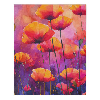 Fiery Orange Poppies at Dusk Faux Canvas Print