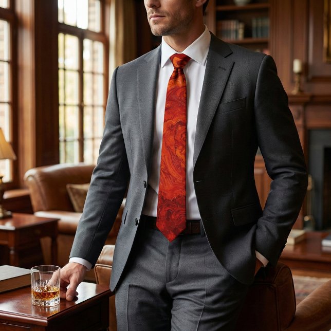 Fiery Orange Red Marble: Abstract Swirl Desgn Neck Tie (Creator Uploaded)