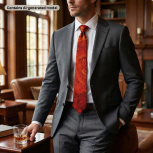 Fiery Orange Red Marble: Abstract Swirl Desgn Neck Tie
