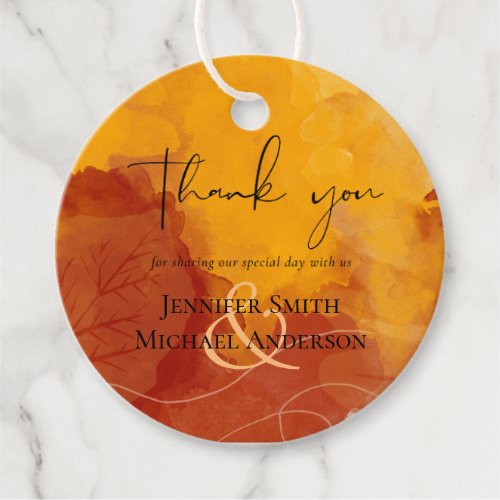 Fiery Orange Watercolor Abstract Sunset Wedding Favor Tags