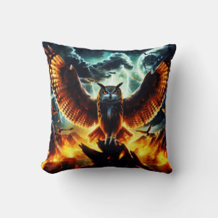 Fiery Owl Moonrise Throw Pillow