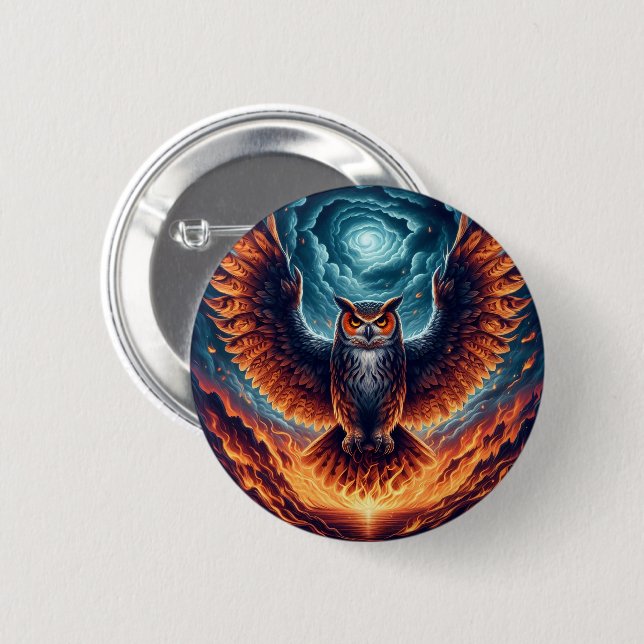Fiery Owl Phoenix Ascension Button (Front & Back)