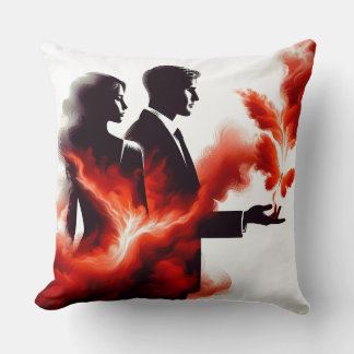 Fiery Passion Couple Silhouette - Surreal Flame Ar Throw Pillow