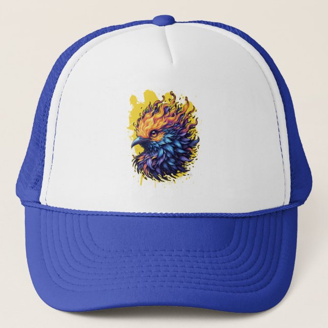 Fiery Phoenix Bird Art Trucker Hat (Front)