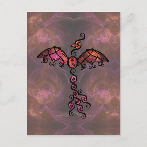 Fiery Phoenix Bird Awake Ornate Black Design Postcard