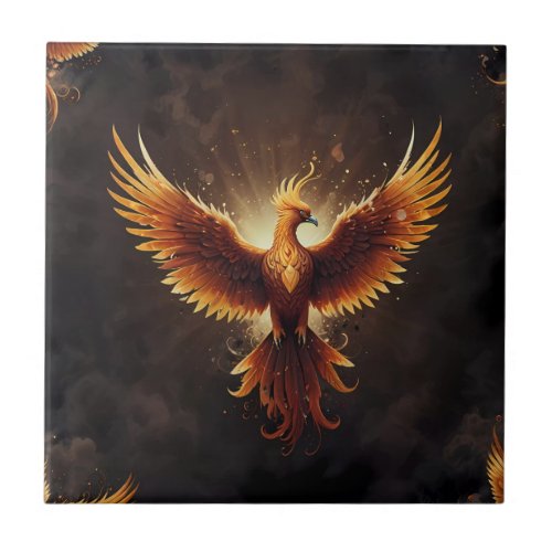 Fiery Phoenix Cushion Ceramic Tile