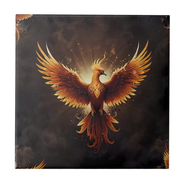 Fiery Phoenix Cushion Ceramic Tile (Front)