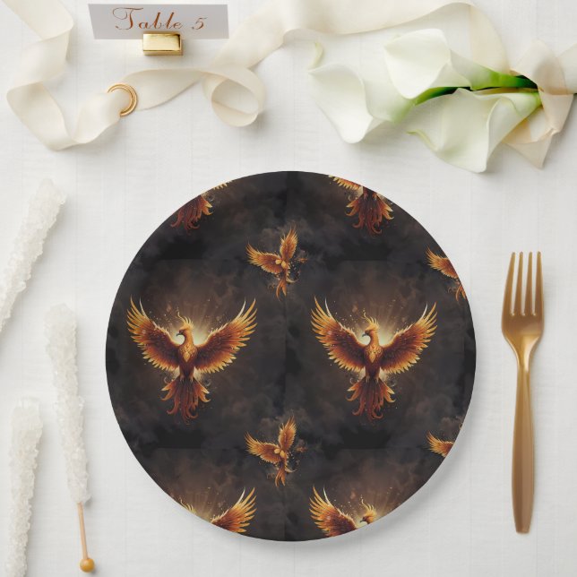 Fiery Phoenix Cushion Paper Plates (Wedding)