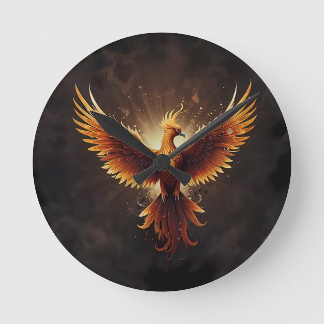 Fiery Phoenix Cushion Round Clock (Front)