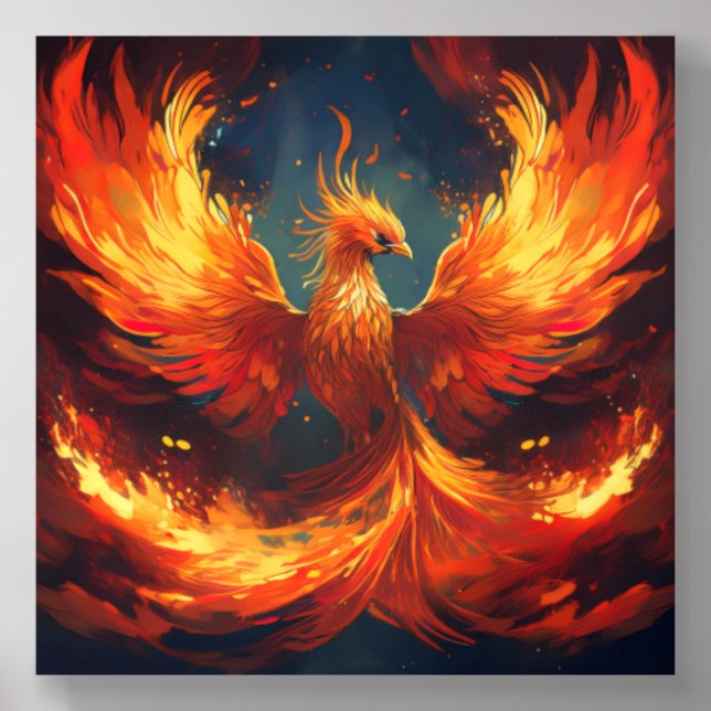 Fiery Phoenix – Majestic Mythical Bird Artwork Acrylic Photo Tile (Front Set)