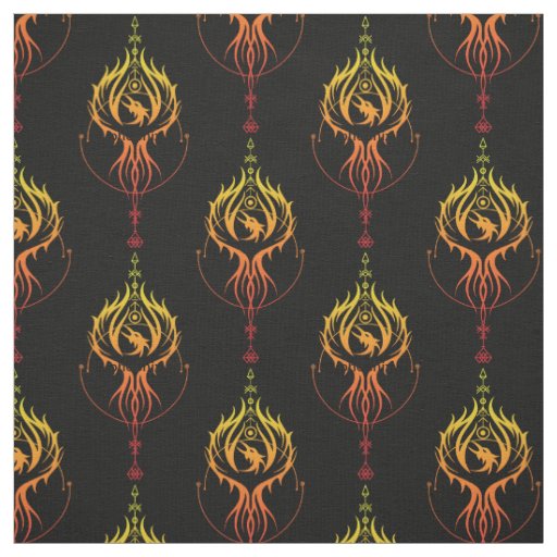 Fiery Phoenix on black Fabric