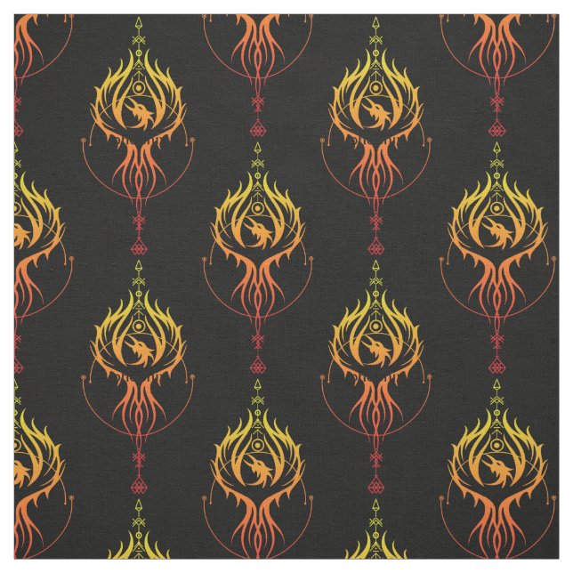 Fiery Phoenix on black Fabric (Swatch)