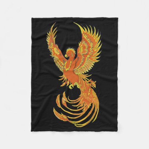 Fiery Phoenix on Black Fleece Blanket