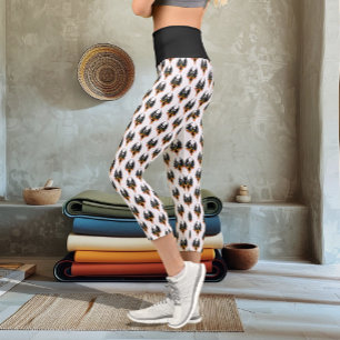 Fiery Phoenix Rising Firebird Black Tribal Flames Capri Leggings