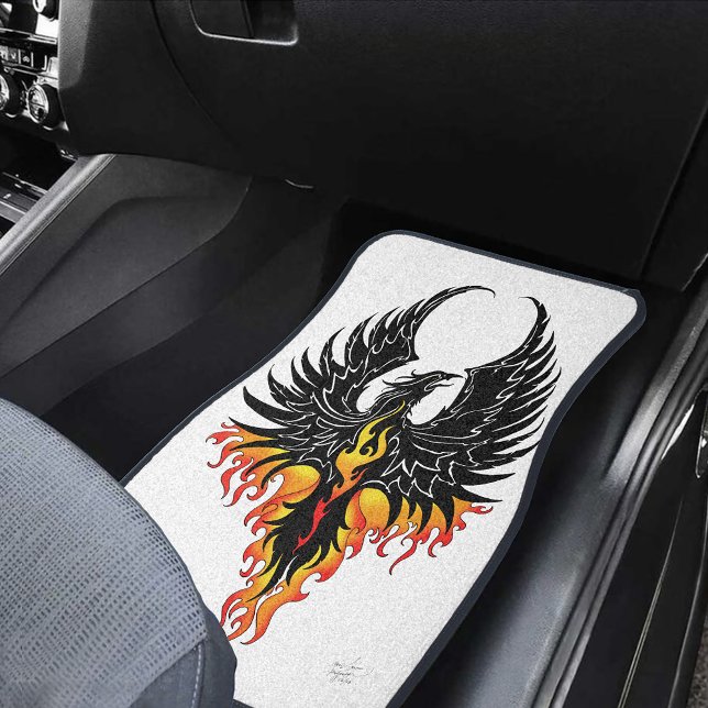 Fiery Phoenix Rising Firebird Black Tribal Flames Car Mat (Creator Uploaded)