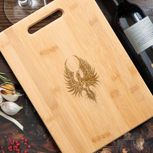 Fiery Phoenix Rising Firebird Black Tribal Flames Engraved Cutting Board