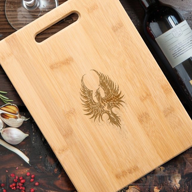 Fiery Phoenix Rising Firebird Black Tribal Flames Engraved Cutting Board (Creator Uploaded)