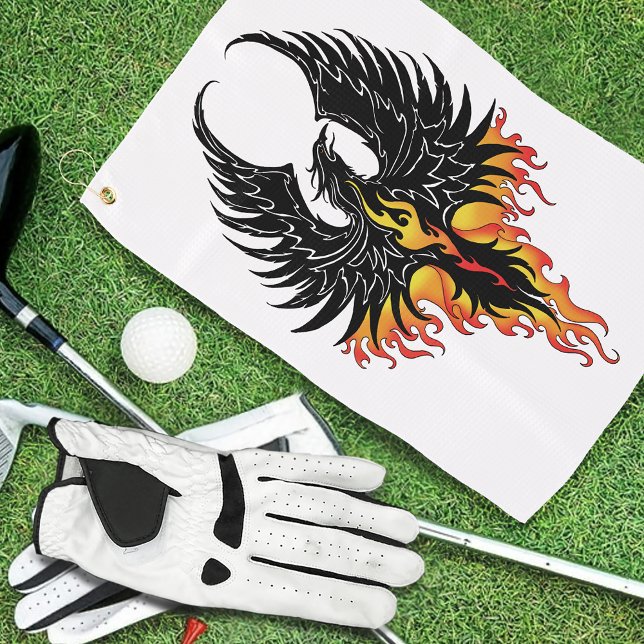 Fiery Phoenix Rising Firebird Black Tribal Flames Golf Towel (Creator Uploaded)