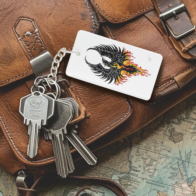 Fiery Phoenix Rising Firebird Black Tribal Flames Keychain (Creator Uploaded)