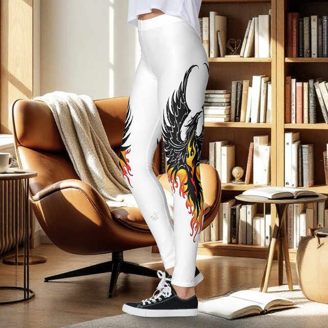 Fiery Phoenix Rising Firebird Black Tribal Flames Leggings (Creator Uploaded)