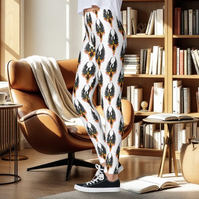 Fiery Phoenix Rising Firebird Black Tribal Flames Leggings (Creator Uploaded)