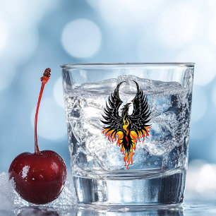 Fiery Phoenix Rising Firebird Black Tribal Flames Shot Glass