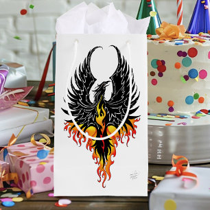 Fiery Phoenix Rising Firebird Black Tribal Flames Small Gift Bag