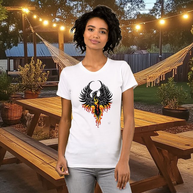 Fiery Phoenix Rising Firebird Black Tribal Flames T-Shirt (Creator Uploaded)