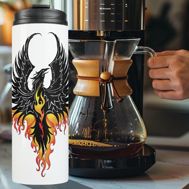 Fiery Phoenix Rising Firebird Black Tribal Flames Thermal Tumbler (Creator Uploaded)