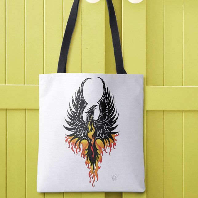 Fiery Phoenix Rising Firebird Black Tribal Flames Tote Bag (Creator Uploaded)
