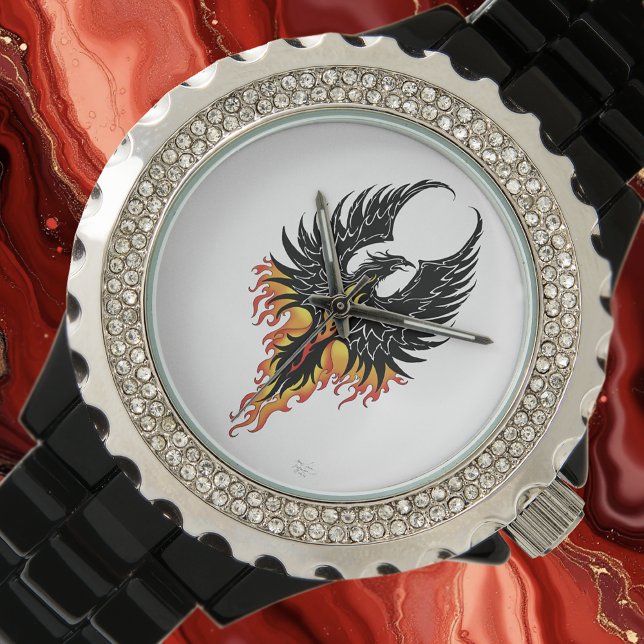 Fiery Phoenix Rising Firebird Black Tribal Flames Watch (Creator Uploaded)