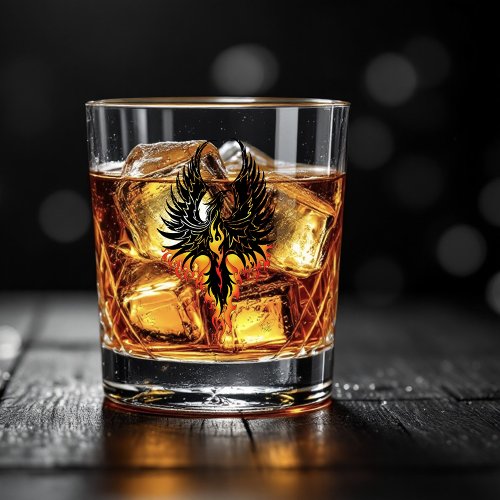 Fiery Phoenix Rising Firebird Black Tribal Flames Whiskey Glass