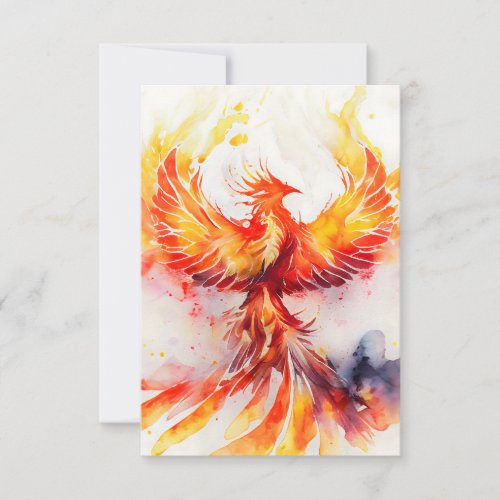 Fiery Phoenix Spreading its Wings Watercolor Art Thank You Card