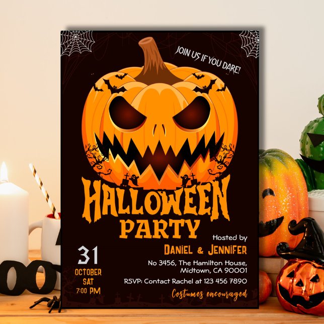 Fiery Pumpkin Jack o lantern bats Spooky Halloween Invitation (Creator Uploaded)