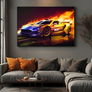 Fiery Racing Sports Car Digital Art Poster