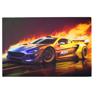 Fiery Racing Sports Car Digital Metal Art