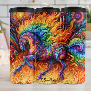 Fiery Rainbow Horse Psychedelic Fantasy Thermal Tumbler