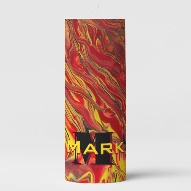 Fiery Red Acrylic Flow Art Pillar Candle (Front)