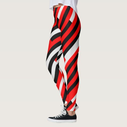 Fiery Red and Black Stripes over White Athletic Leggings