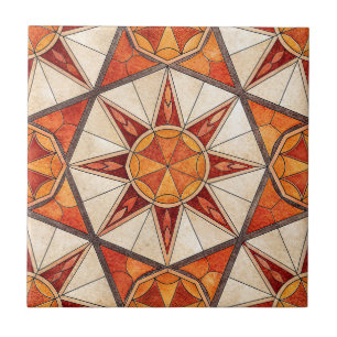 Fiery Red and Orange Starburst - Geometric Mosaic Ceramic Tile