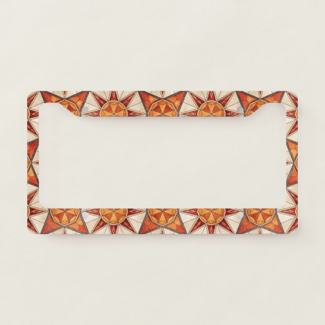 Fiery Red and Orange Starburst - Geometric Mosaic License Plate Frame (Front)