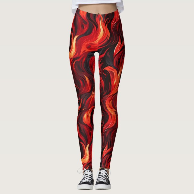  Fiery Red and Yellow Flames of Passion Leggings (Front)